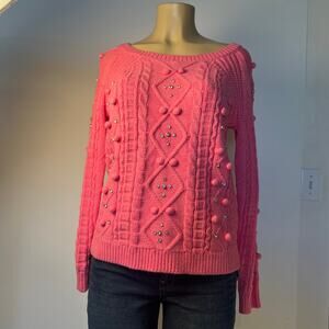 Boston Proper, Pink Embellished Cable Pullover Sweater Size XS